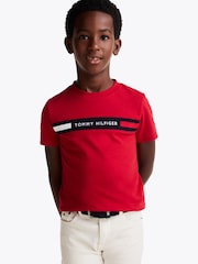 Tommy Hilfiger Red Regular Fit Ribbed 	100% Cotton T-Shirt - Image 1 of 5