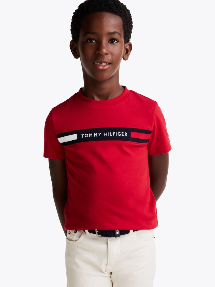 Tommy Hilfiger Red Regular Fit Ribbed 	100% Cotton T-Shirt - Image 1 of 5