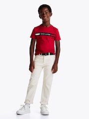 Tommy Hilfiger Red Regular Fit Ribbed 	100% Cotton T-Shirt - Image 2 of 5