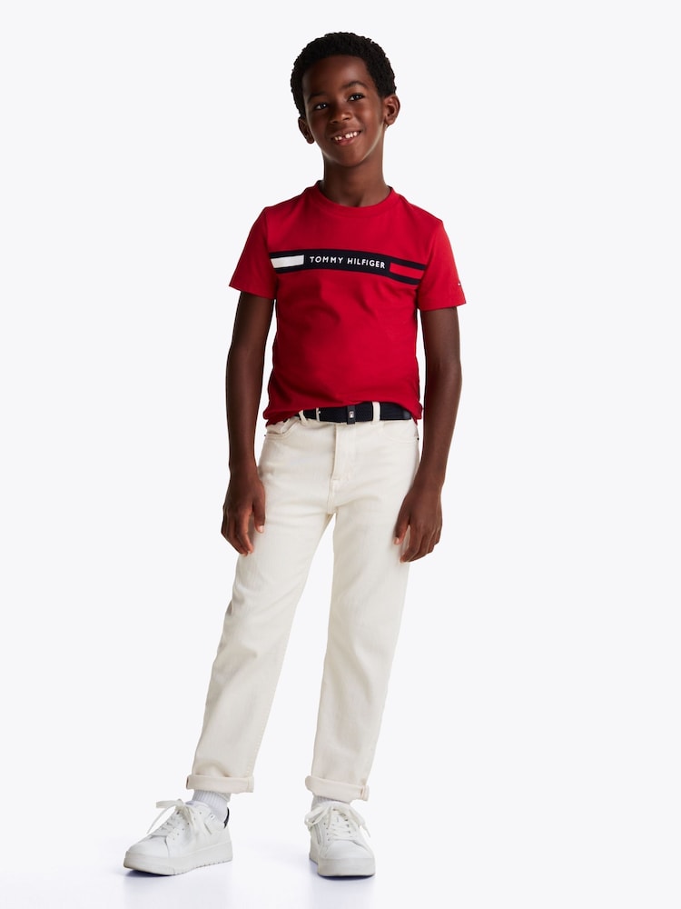 Tommy Hilfiger Red Regular Fit Ribbed 	100% Cotton T-Shirt - Image 2 of 5