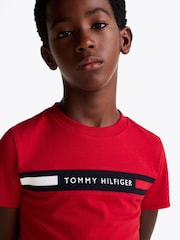 Tommy Hilfiger Red Regular Fit Ribbed 	100% Cotton T-Shirt - Image 4 of 5