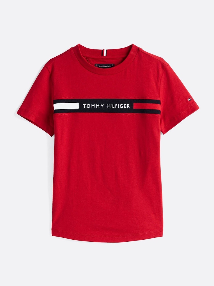 Tommy Hilfiger Red Regular Fit Ribbed 	100% Cotton T-Shirt - Image 5 of 5