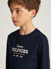 Tommy Hilfiger Blue 1985 Regular Fit Monotype Long Sleeves 100% Cotton T-Shirt - Image 3 of 5