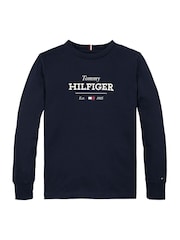 Tommy Hilfiger Blue 1985 Regular Fit Monotype Long Sleeves 100% Cotton T-Shirt - Image 4 of 5