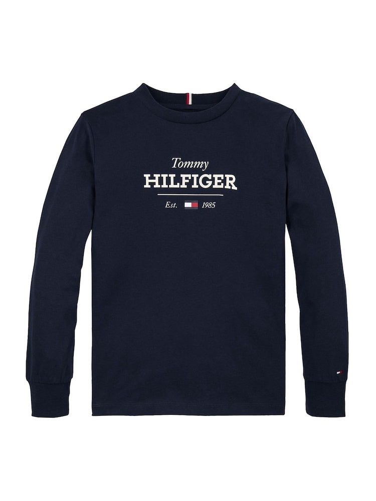 Tommy Hilfiger Blue 1985 Regular Fit Monotype Long Sleeves 100% Cotton T-Shirt - Image 4 of 5