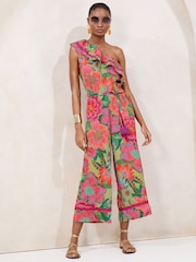 Lipsy One Shoulder Ruffle Printed Coulotte Jumpsuit - Imagen 1 de 4