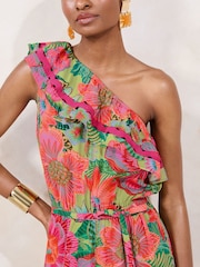 Lipsy One Shoulder Ruffle Printed Coulotte Jumpsuit - Imagen 2 de 4