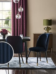 Set of 2 Soft Velvet Navy Blue Valencia Upholstered Dining Chairs - Image 1 of 9