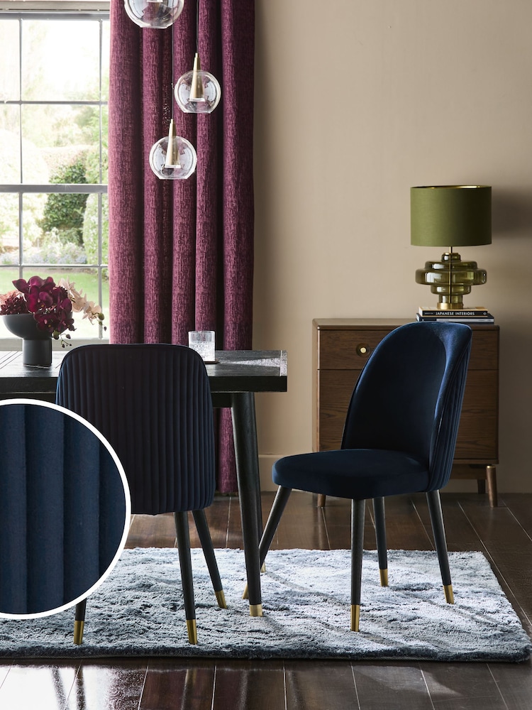Set of 2 Soft Velvet Navy Blue Valencia Upholstered Dining Chairs - Image 1 of 9