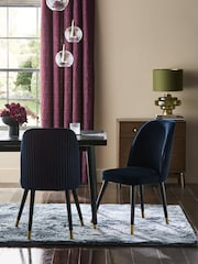 Set of 2 Soft Velvet Navy Blue Valencia Upholstered Dining Chairs - Image 2 of 9