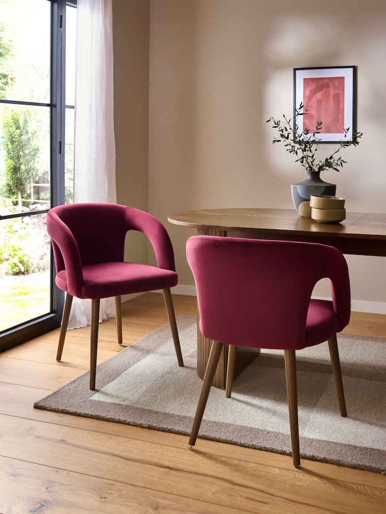 Set of 2 Pink Orton Dark Wood Leg Dining Chairs - Image 1 of 7