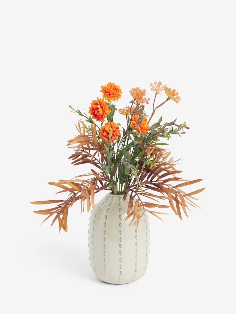 Autumnal Arrangement Artificial Flowers In Natural Textured Vase - Bild 1 von 2