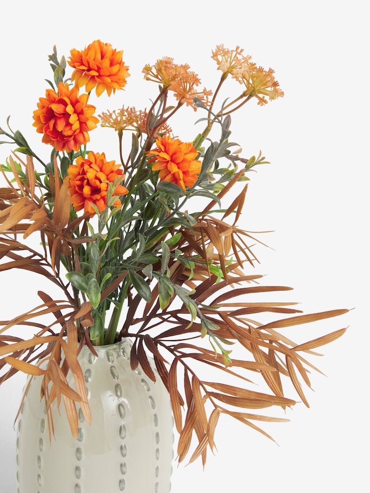 Autumnal Arrangement Artificial Flowers In Natural Textured Vase - Bild 2 von 2