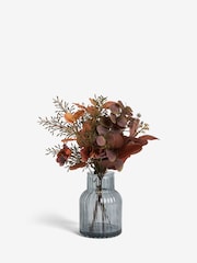 Purple Foliage Arrangement Artificial Flowers In Grey Glass Vase - Image 1 of 2