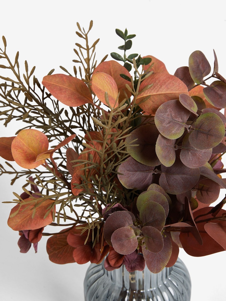 Purple Foliage Arrangement Artificial Flowers In Grey Glass Vase - Image 2 of 2