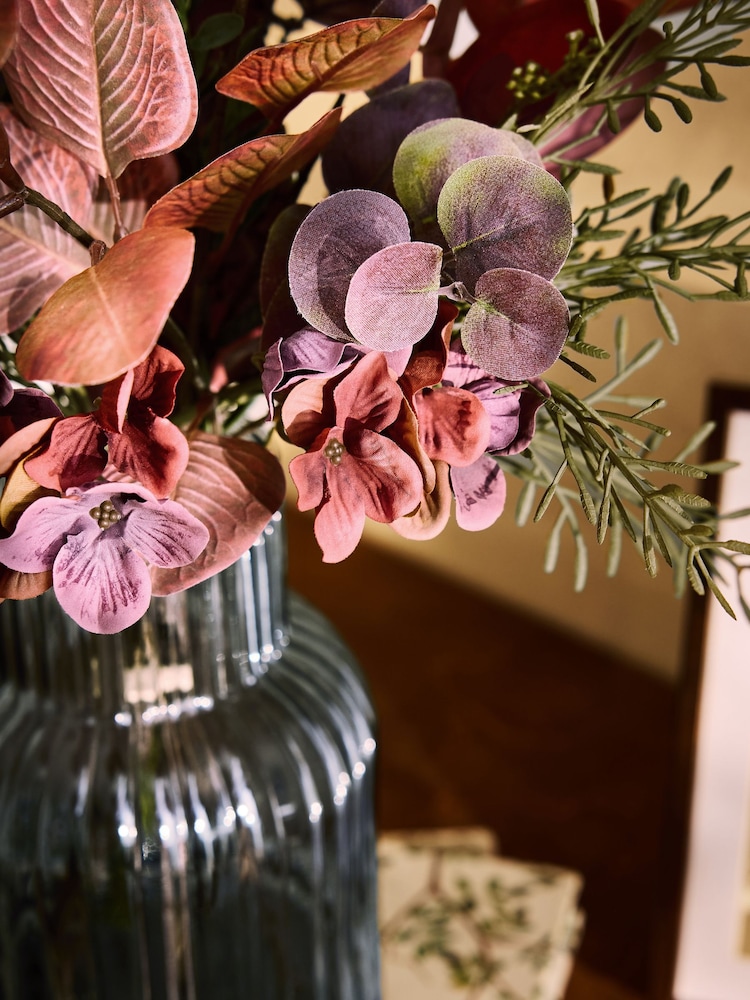 Purple Foliage Arrangement Artificial Flowers In Grey Glass Vase - Image 2 of 4 Purple Foliage Arrangement Artificial Flowers In Grey Glass Vase - Image 2 of 4