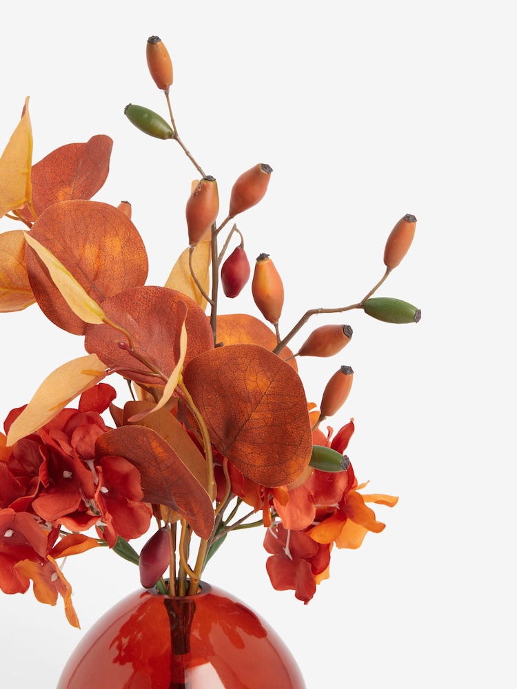 Orange Mixed Hydrangea Arrangement Artificial Flowers In Glass Vase - Image 4 of 4 Orange Mixed Hydrangea Arrangement Artificial Flowers In Glass Vase - Image 4 of 4