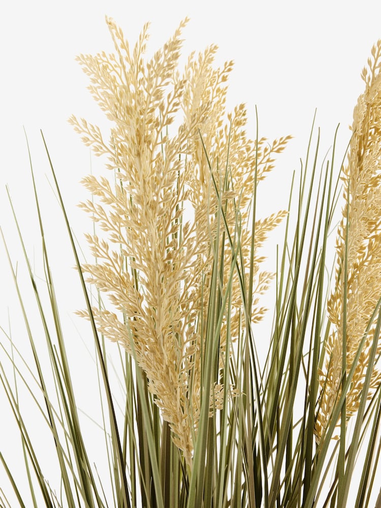 Green Artificial Pampass Grass In Textured Black Pot - Image 2 of 2