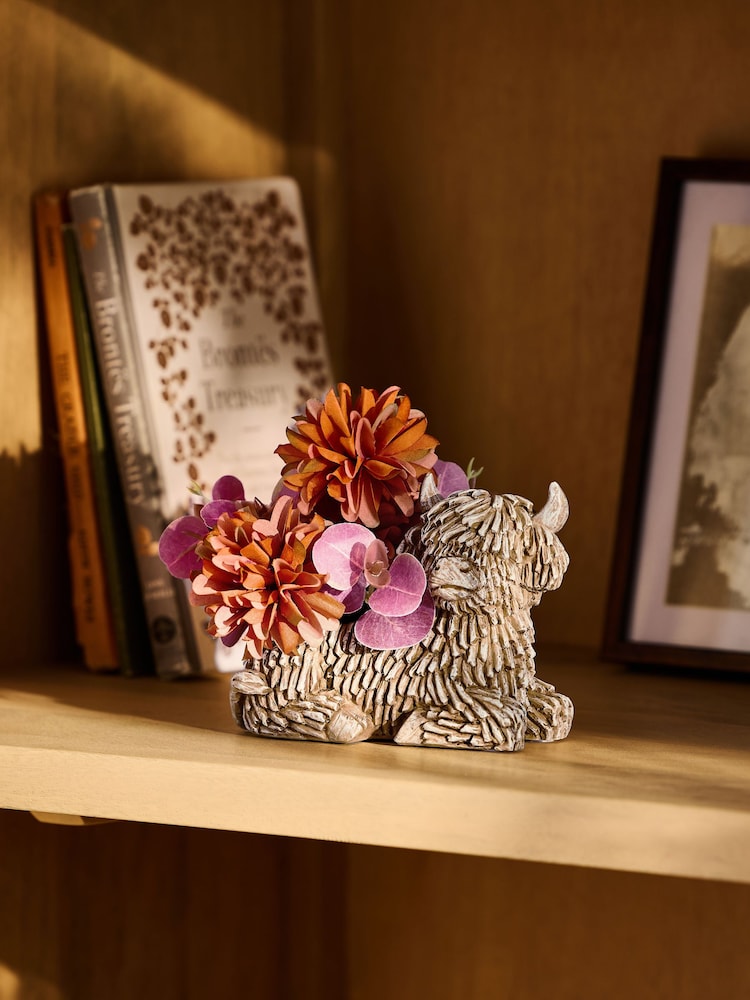 Orange Autumnal Arrangement Artificial Flowers In Hamish The Highland Cow - Image 1 of 4 Orange Autumnal Arrangement Artificial Flowers In Hamish The Highland Cow - Image 1 of 4