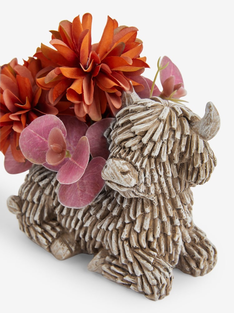 Orange Autumnal Arrangement Artificial Flowers In Hamish The Highland Cow - Image 2 of 2