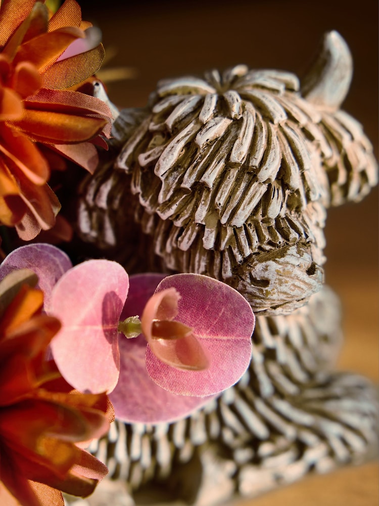 Orange Autumnal Arrangement Artificial Flowers In Hamish The Highland Cow - Image 2 of 4 Orange Autumnal Arrangement Artificial Flowers In Hamish The Highland Cow - Image 2 of 4