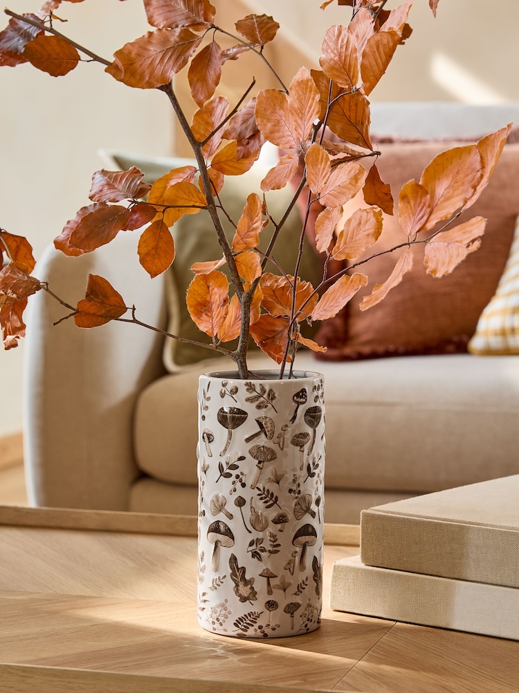 Natural Ceramic Woodland Embossed Vase - Image 1 of 4 Natural Ceramic Woodland Embossed Vase - Image 1 of 4