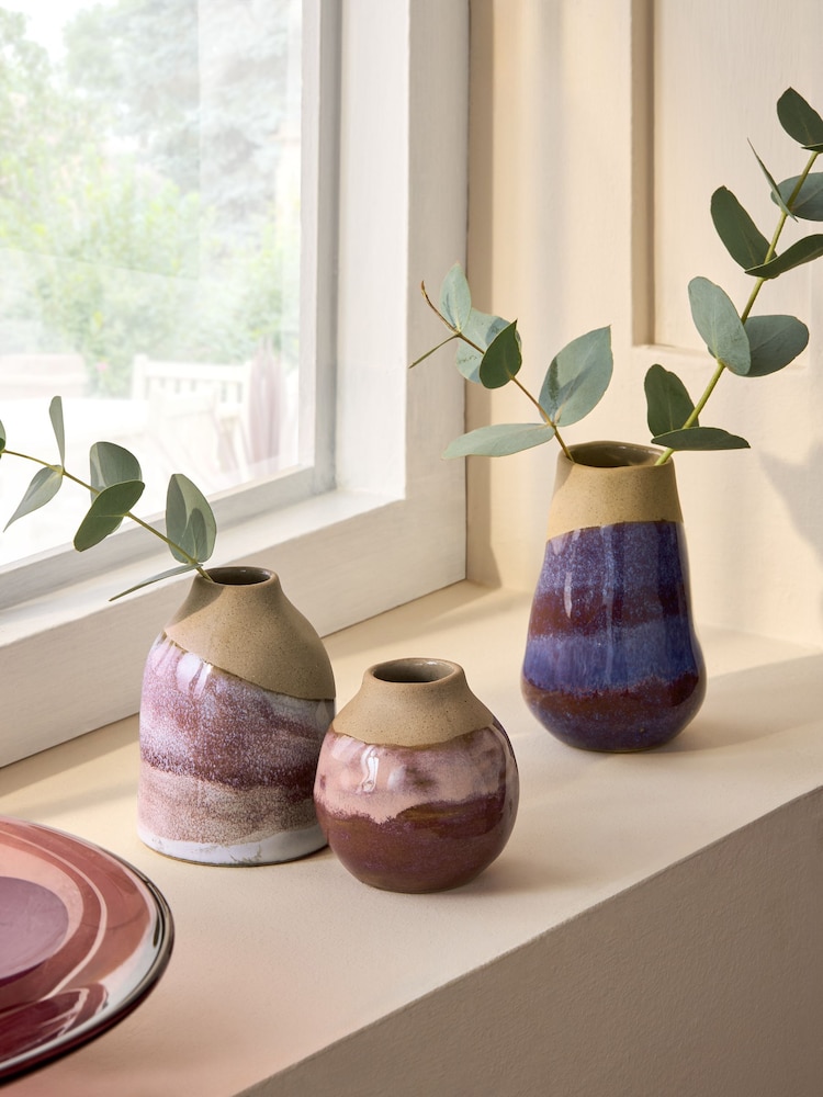 Purple/Pink Reactive Glaze Mini Bud Vases - Image 1 of 4 Purple/Pink Reactive Glaze Mini Bud Vases - Image 1 of 4