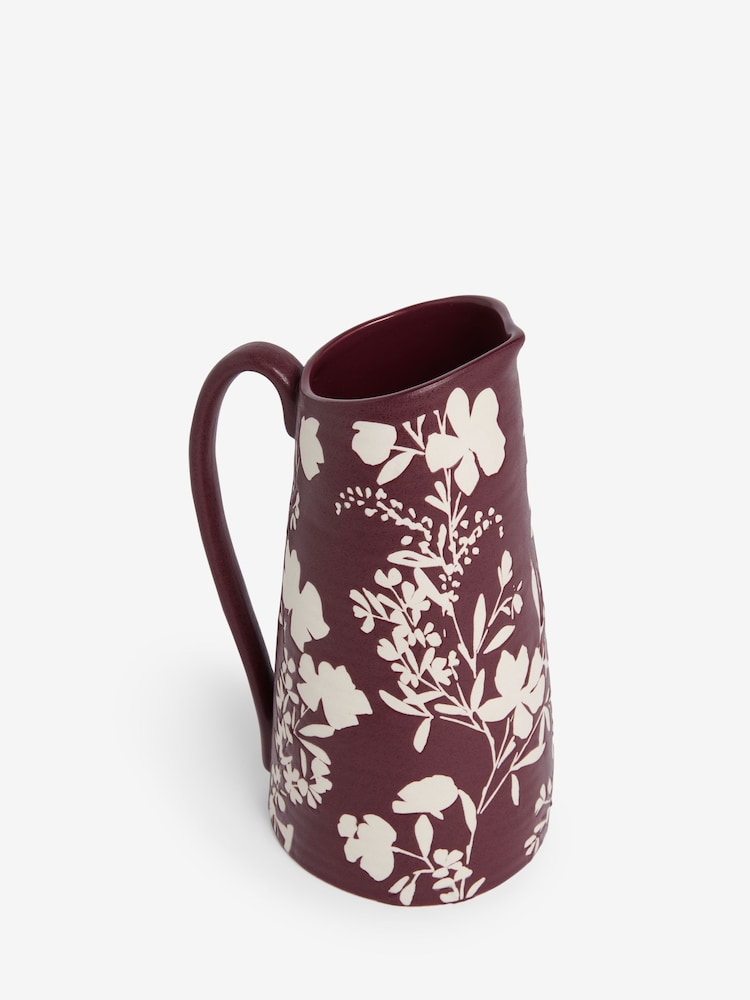 Dark Purple Ceramic Floral Jug Vase - Image 1 of 2