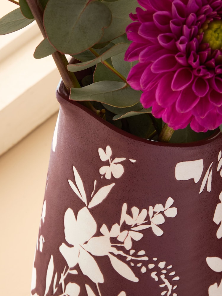 Dark Purple Ceramic Floral Jug Vase - Image 2 of 4 Dark Purple Ceramic Floral Jug Vase - Image 2 of 4