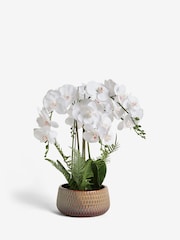 White Artificial Real Touch Orchid In Reactive Ceramic Pot - Image 2 of 6
