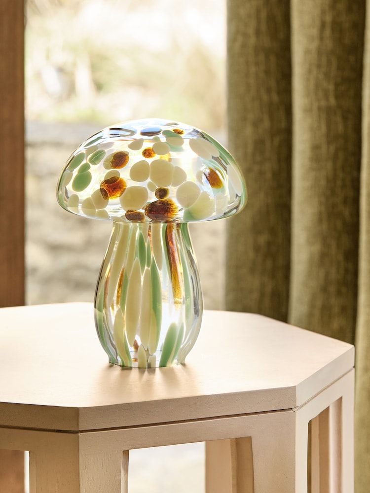 Brown/Green Confetti Glass Mushroom Ornament - Image 1 of 3