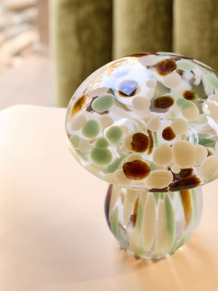 Brown/Green Confetti Glass Mushroom Ornament - Image 2 of 3