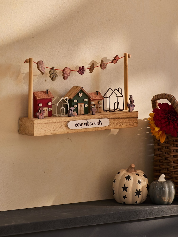 Natural Wood Autumnal House Scene Ornaments - Image 1 of 6 Natural Wood Autumnal House Scene Ornaments - Image 1 of 6
