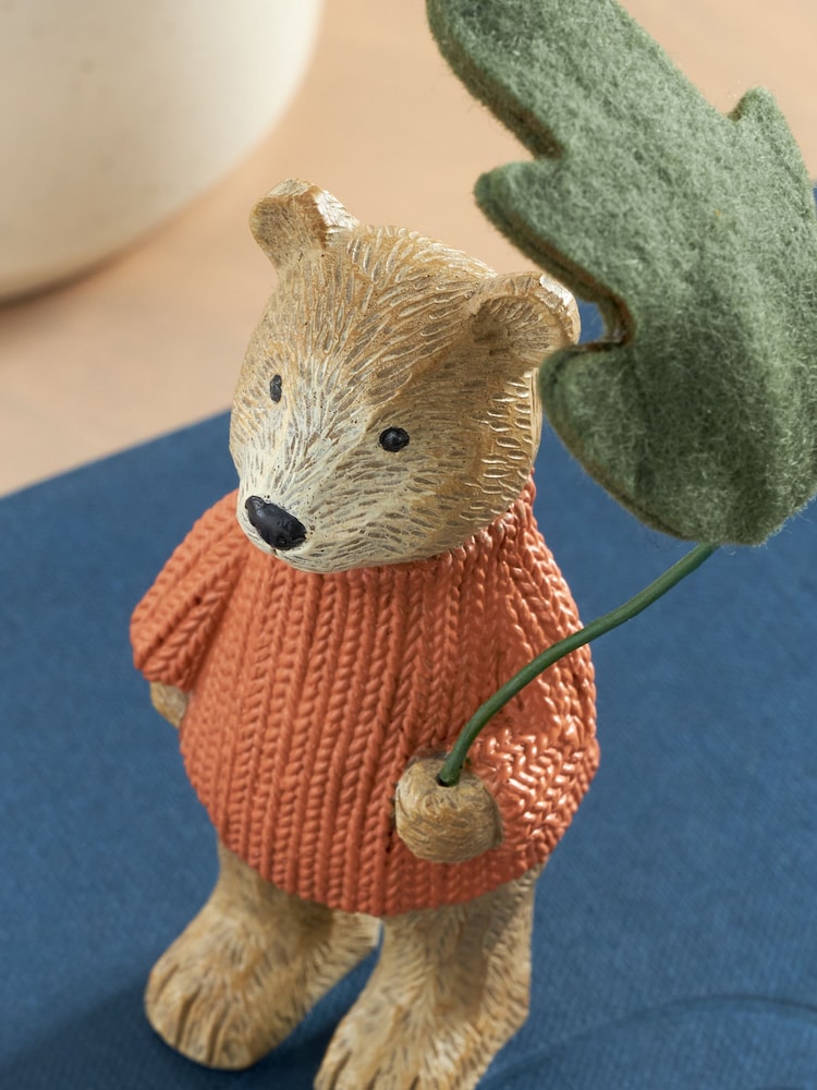 Natural Bertie Bear Under Autumnal Felt Leaf Ornament - Image 2 of 4 Natural Bertie Bear Under Autumnal Felt Leaf Ornament - Image 2 of 4
