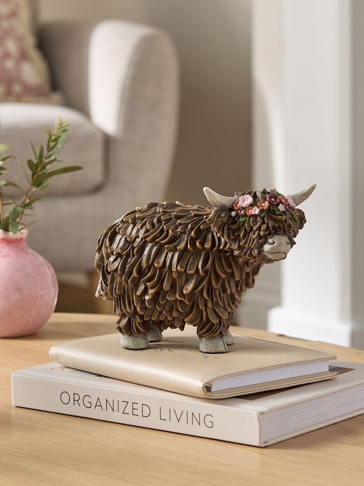 Brown Floral Crown Hamish the Highland Cow Ornament - Image 1 of 5 Brown Floral Crown Hamish the Highland Cow Ornament - Image 1 of 5