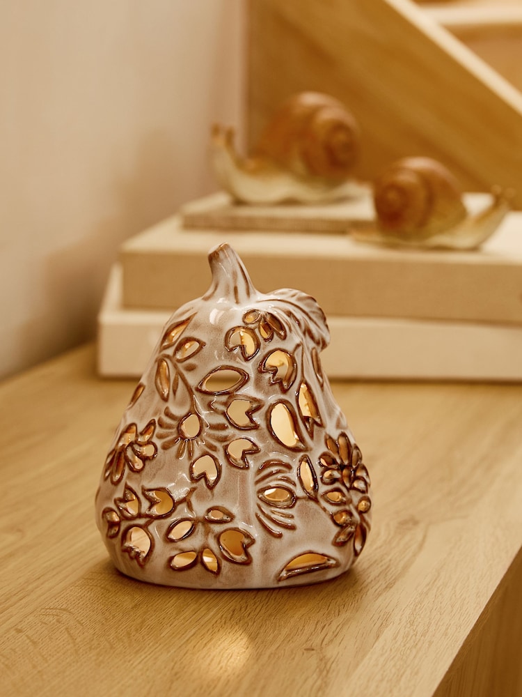 Pumpkin Embossed Ceramic Tea Light Holder - Bild 2 von 5