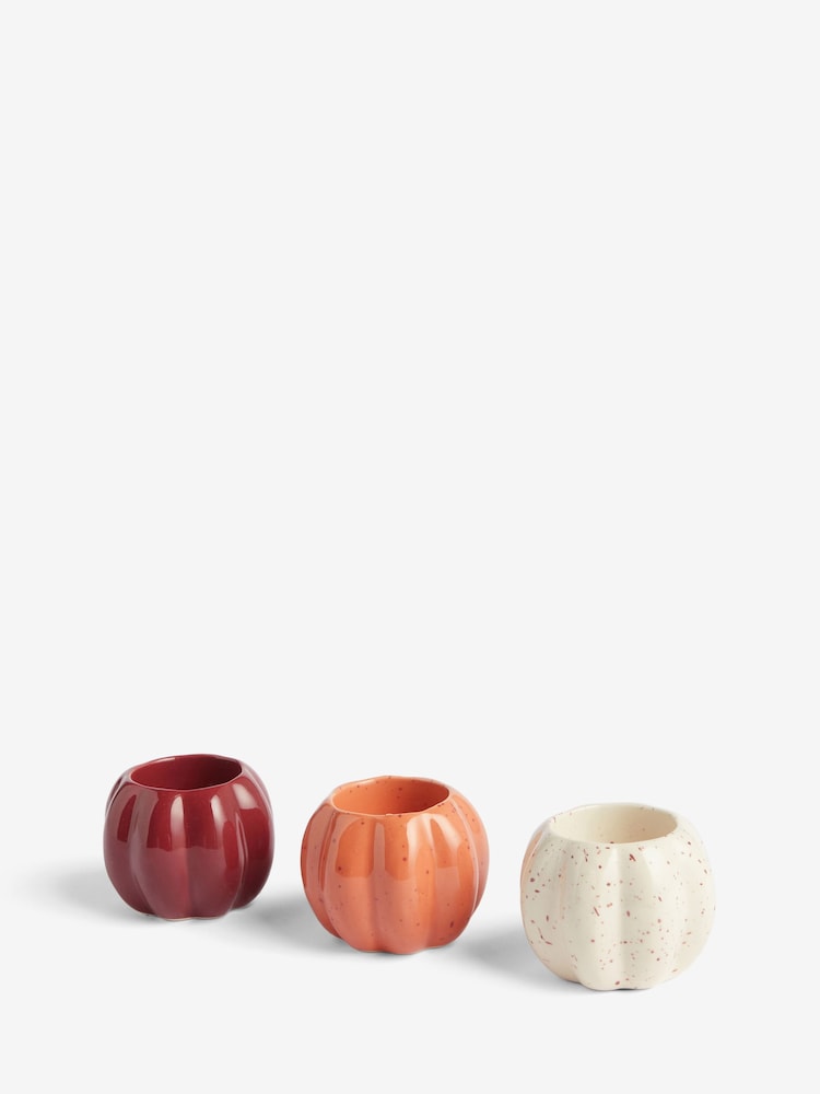 Set of 3 Orange/Purple/White Ceramic Pumpkin Tea Light Holders - Image 1 of 8