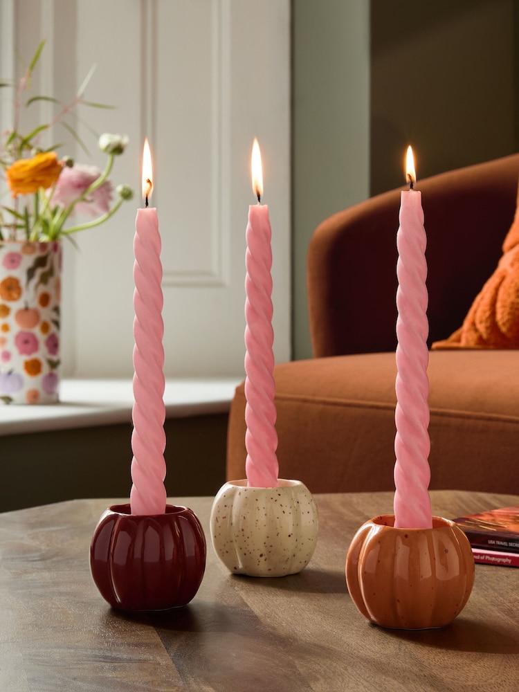 Set of 3 Orange/Purple/White Ceramic Pumpkin Tea Light Holders - Image 2 of 8