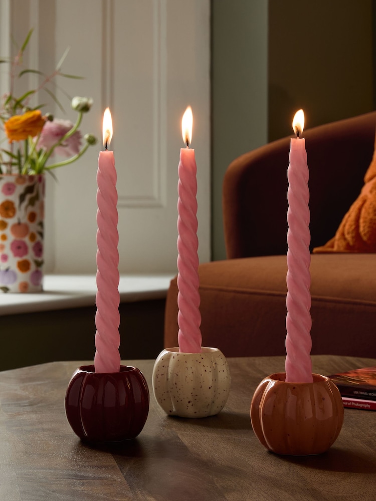 Set of 3 Orange/Purple/White Ceramic Pumpkin Tea Light Holders - Image 2 of 7