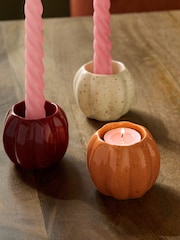 Set of 3 Orange/Purple/White Ceramic Pumpkin Tea Light Holders - Image 8 of 8