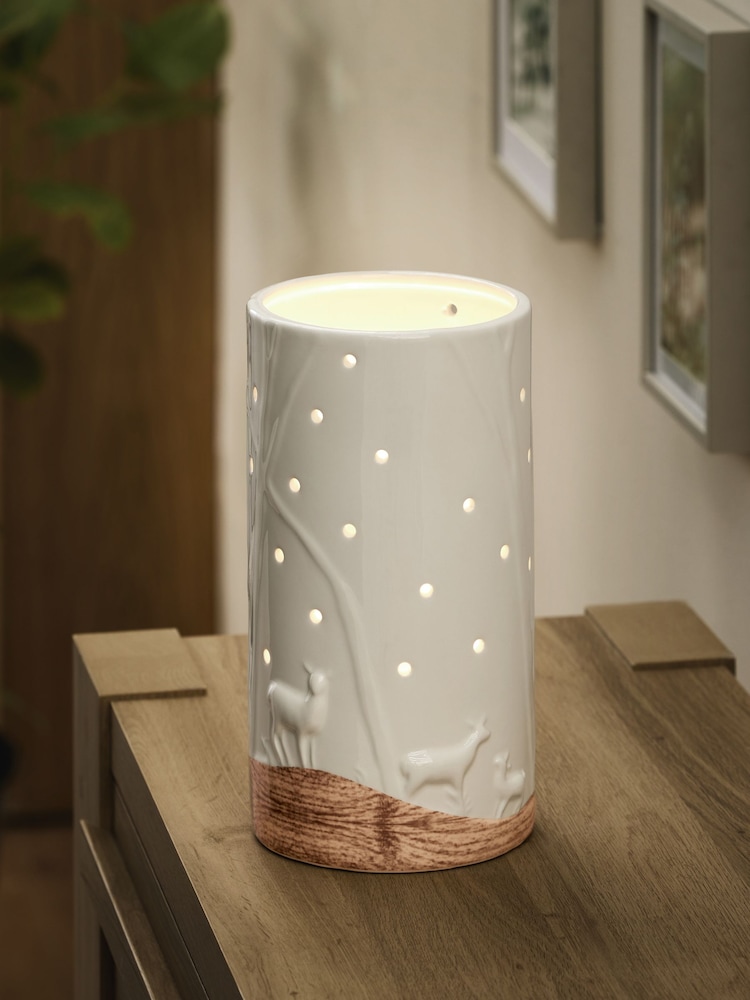 White Ceramic Woodland Scene Hurricane Candle Holder - Image 2 of 5