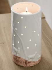 White Ceramic Woodland Scene Hurricane Candle Holder - Image 3 of 5