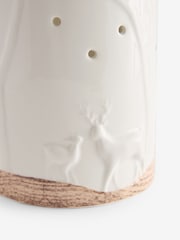 White Ceramic Woodland Scene Hurricane Candle Holder - Image 4 of 5