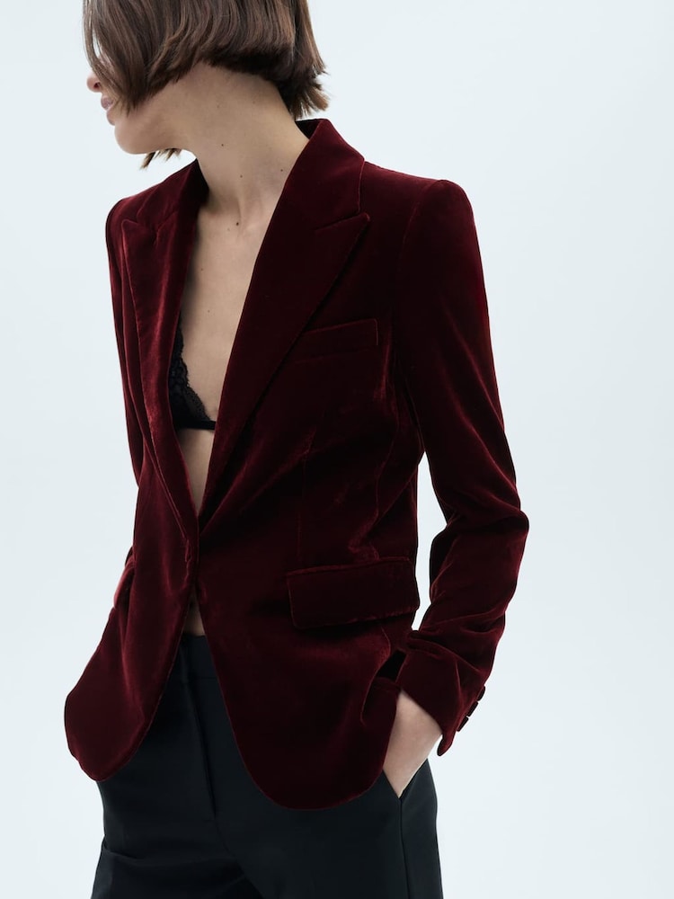 Mango Red Velvet Suit Blazer - Image 1 of 7