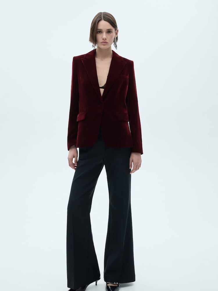 Mango Red Velvet Suit Blazer - Image 2 of 7