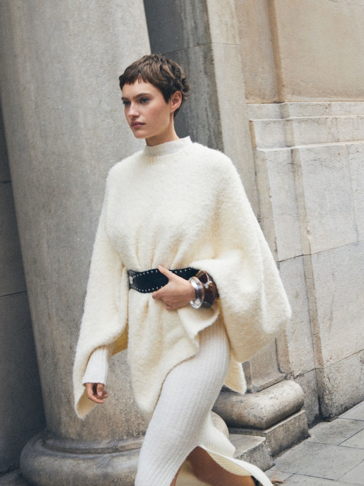 Mango Cream Knitted Cape - Image 1 of 8 Mango Cream Knitted Cape - Image 1 of 8