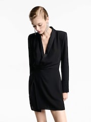 Mango Black Wrap Front Long Sleeve Mini Dress - Image 2 of 7