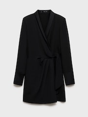 Mango Black Wrap Front Long Sleeve Mini Dress - Image 6 of 7