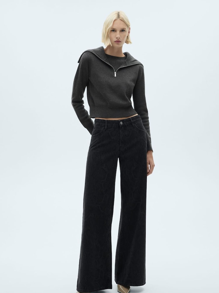 Mango Black Snake Print Wide Leg Jeans - Image 1 of 6