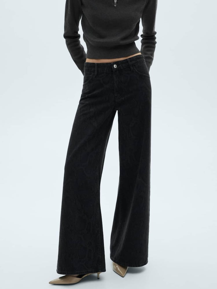 Mango Black Snake Print Wide Leg Jeans - Image 2 of 6